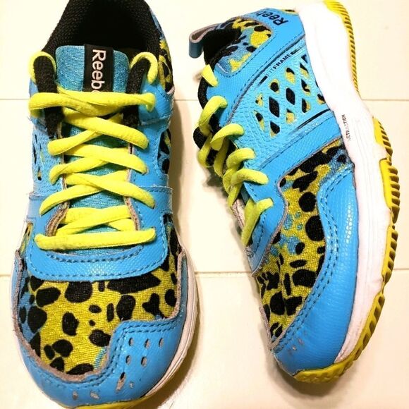 Reebok Blue and Neon Green Leopard Sneakers - Picture 1 of 5